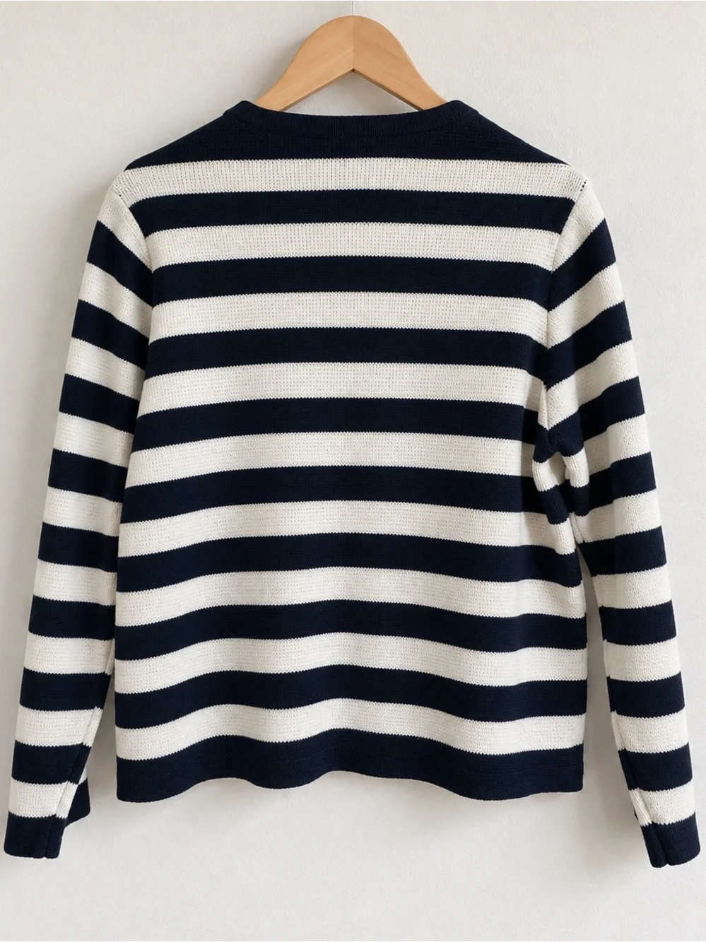 Zara Striped Gold Button Thick Knit Cardigan L Navy Ivory Cotton Blend Nautica